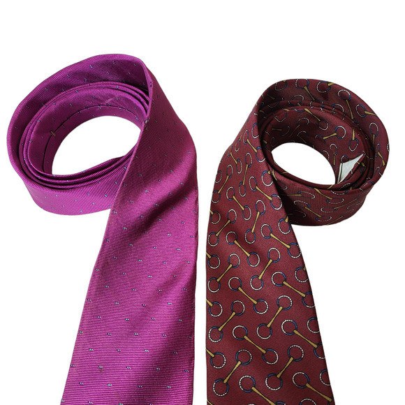 Vintage Christian Dior Silk Ties Lot of 2 Red Pink Barbie Core Flaw # 643 - Picture 3 of 12